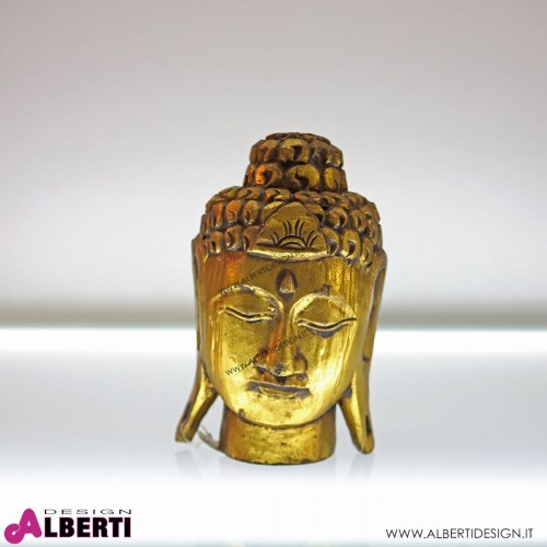 Statua testa Buddha oro in legno Ø 20xH30