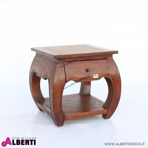 Tavolino in legno di teak  con cassetto OPIUM 51x51H53 cm
