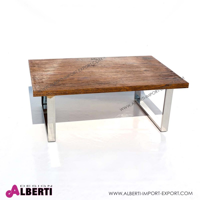 Tavolino salotto caffè inox e top legno 120x80x45 Tavolino salotto vetro e legno