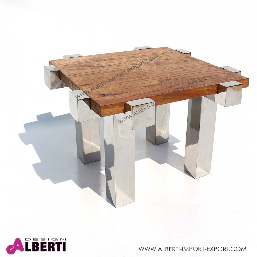 Tavolo caffè inox e top legno 56/64x60/68xh49 Tavolini salotto vetro e acciaio