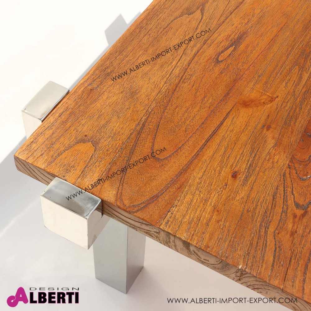 Tavolo basso da salotto inox e top legno 90x90x50