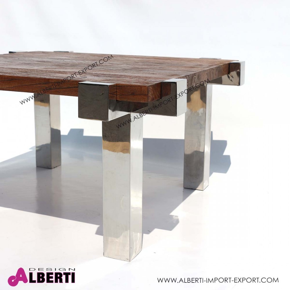 Tavolo basso da salotto inox e top legno 90x90x50 Tavolini salotto vetro e acciaio