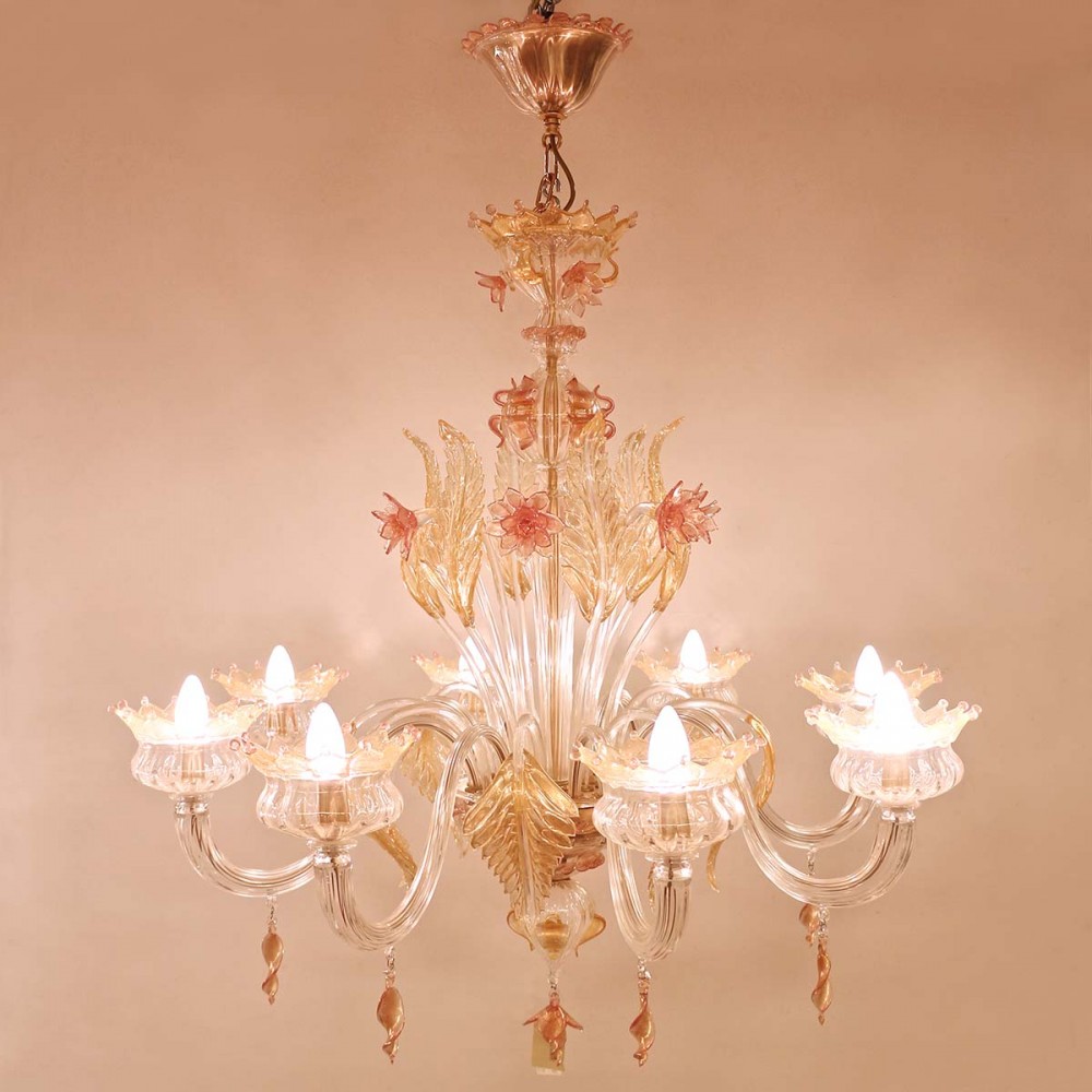 Lampadario murrina 8luci rosa/oropuccini s8