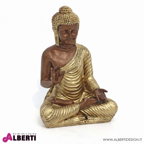 Buddha in vetro resina seduto con drappeggio colore oro H44cm