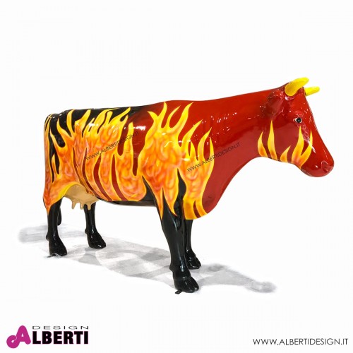 Mucca vetroresina artistica con fiamme 148x205cm