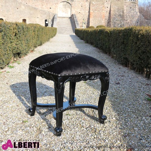 Sgabello barocco basso black/black simil-alcantara 45x45 cm
