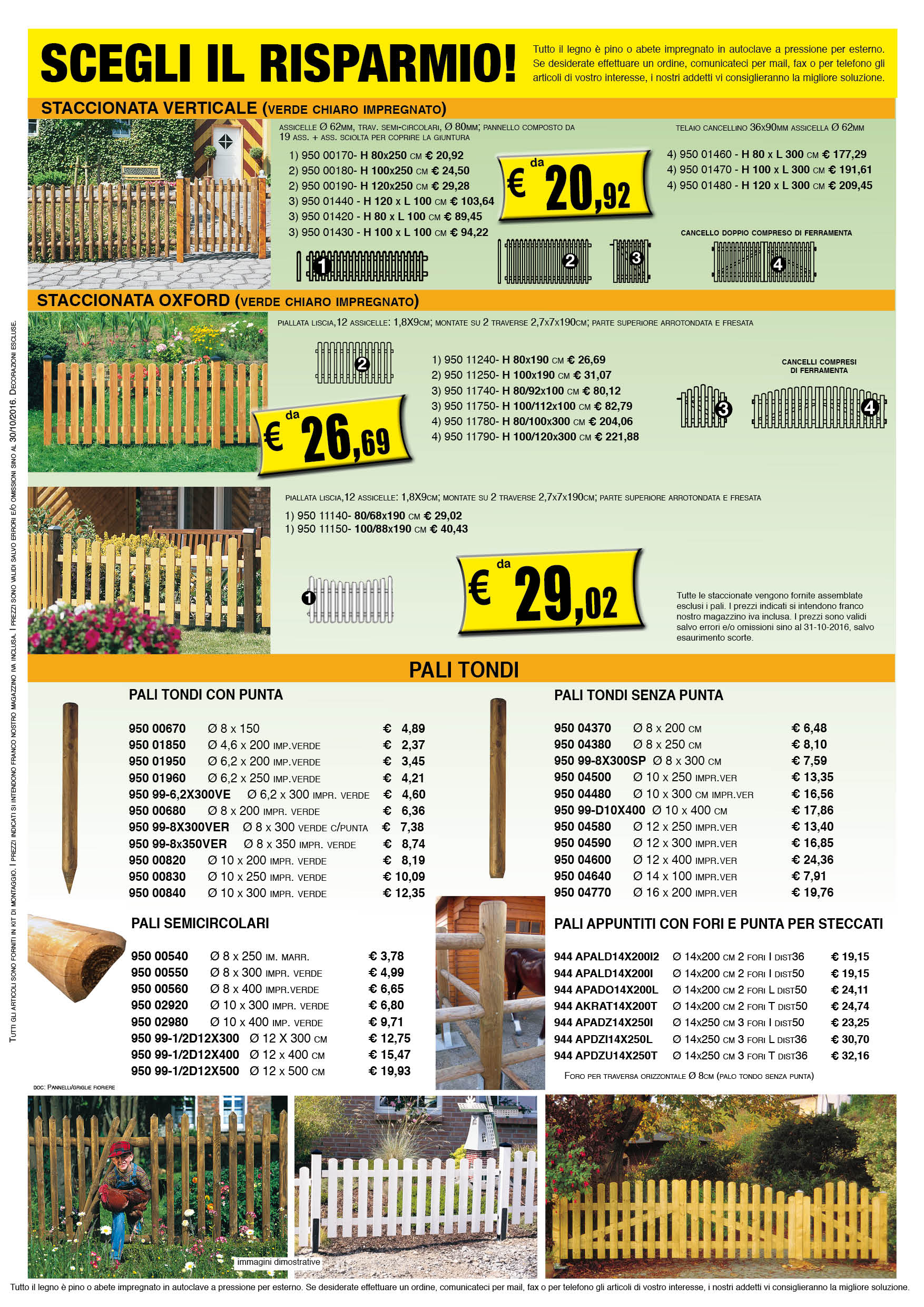 16 pz Steccato in Legno 180 x 120 cm impregnato per Esterno