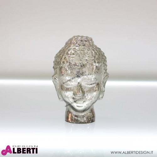 Testa Buddha in vetro argento Ø13xH20