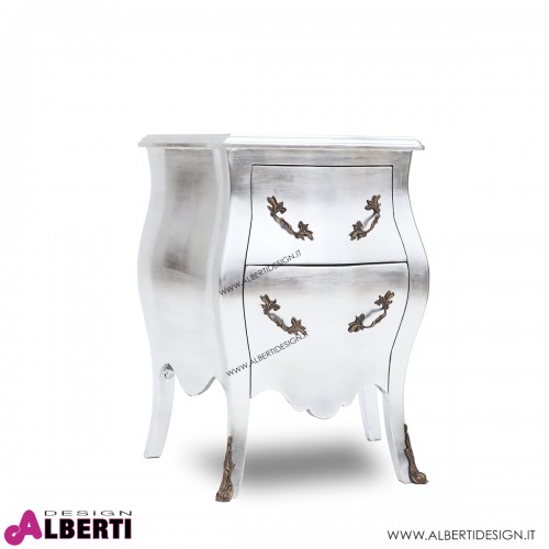 Comodino argento in legno stile barocco 60x40x72 cm