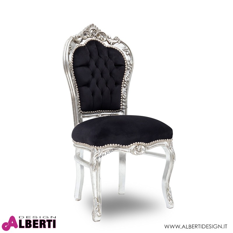 Sedia stile barocco modello Parigi argento/nero in alcantara senza braccioli  53x46x107 cm