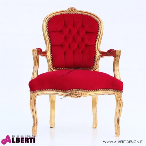 Poltrona barocco Venezia oro/rosso alcantara 60x65x100 cm