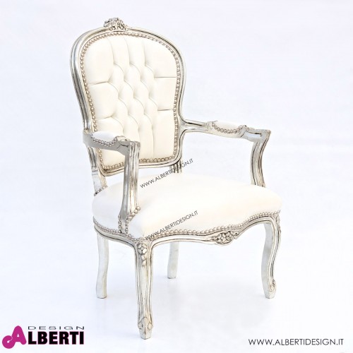 Poltrona Venezia argento/bianco ecopelle 60x65x100 cm