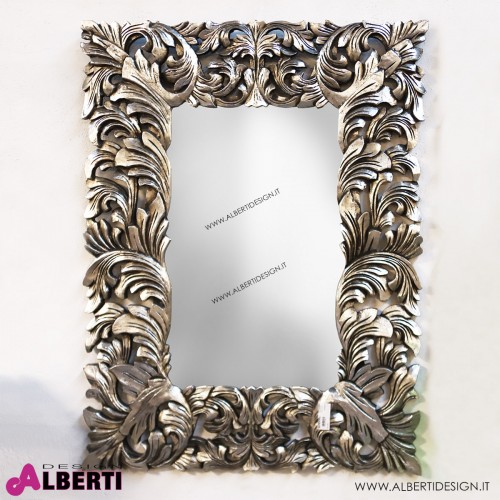 Specchio barocco argento decorazione a foglia 90x4x120cm