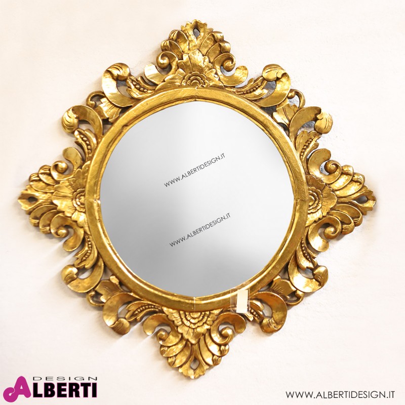 Specchio barocco color oro in legno 100x5x100