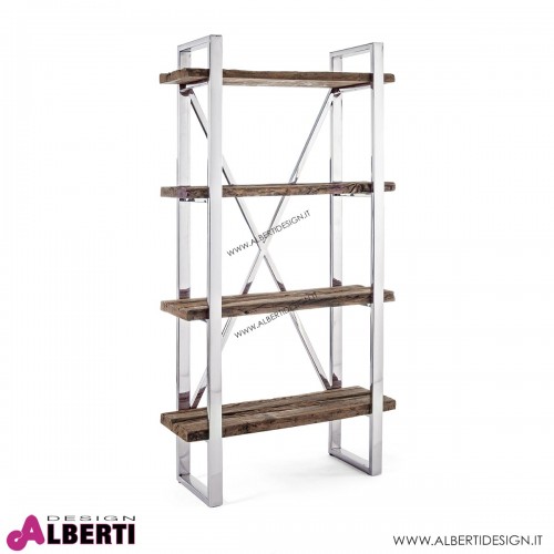 Libreria Stanton metallo cromato e legno 90x35H180 cm