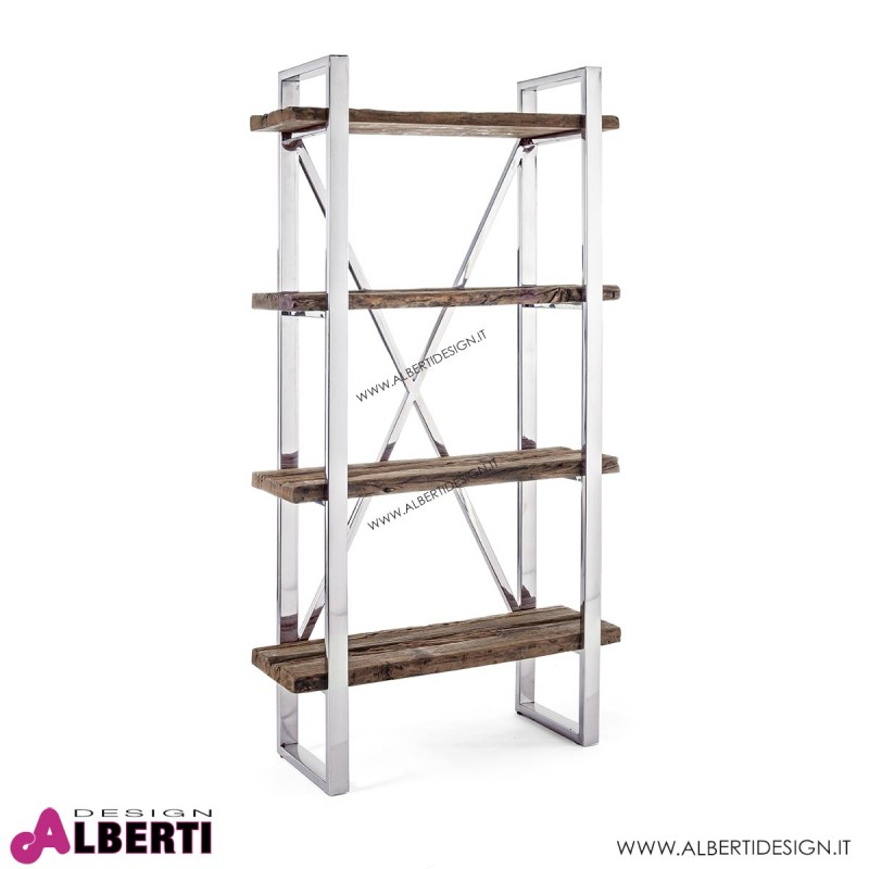 Libreria Stanton metallo cromato e legno 90x35H180 cm