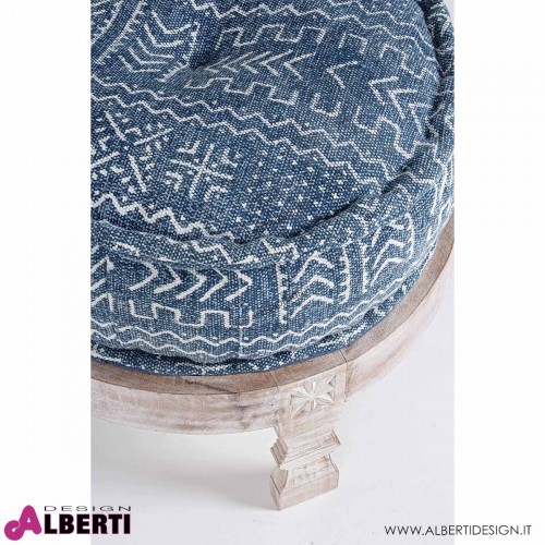 Pouf Latika Indigo con base in legno D62H42