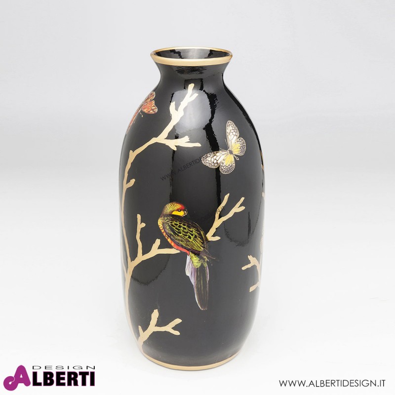 Vaso decorato in porcellana con pappagallo D 21x44 cm