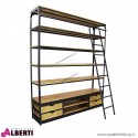 Libreria in legno con cassetti e scala 182x41x217 cm