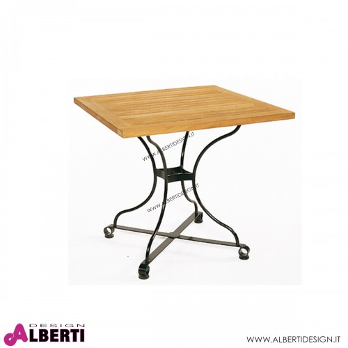 Tavolino LONGLIFE quadrato in teak e ferro 90x90xH74 cm