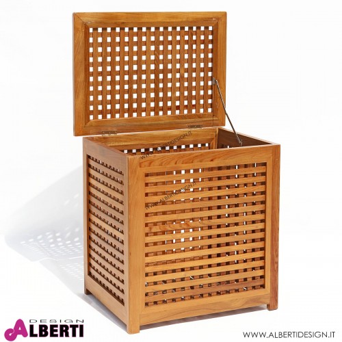 Cesto per biancheria in teak con coperchio 60x45x66 cm