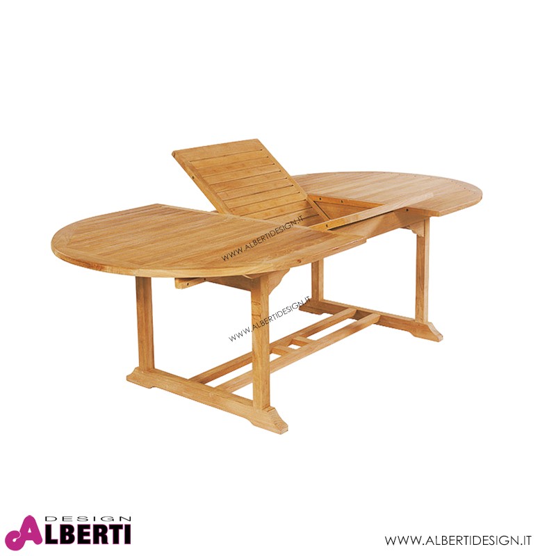 Tavolo ovale in teak con piano allungabile 180-240x120h74