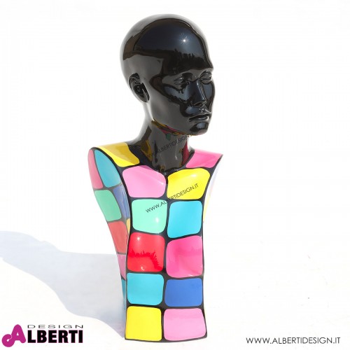 Busto donna colorato in vetro resina 58x28x63h cm