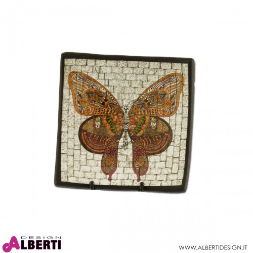 Vassoio in terracotta mosaico farfalla indiana 30x30cm