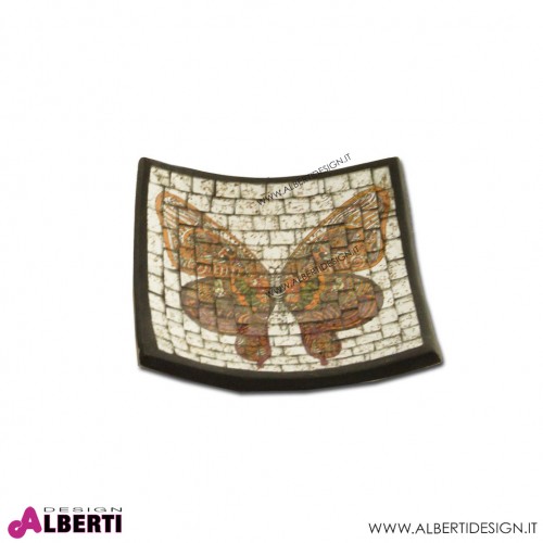 Vassoio in terracotta mosaico farfalla indiana 20x20cm