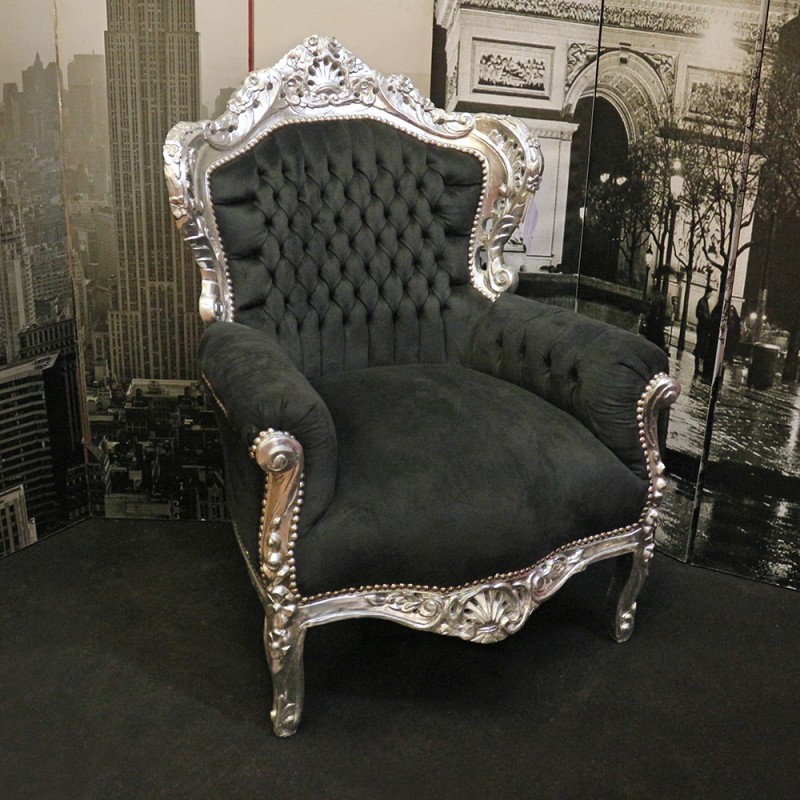 Foglia Argento Poltrona Barocca Nera SEDIA TRONO STILE BAROCCO IN