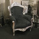 Poltrona barocco Marsiglia argento con tessuto nero 83x83x115