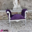 Panca Strasburgo barocco argento con tessuto viola 90x45x73