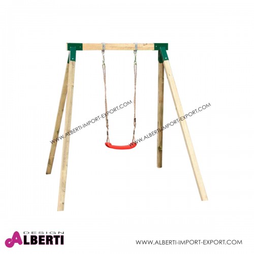 Altalena singola per bambini in legno con pali quadrati 160x230x195 cm