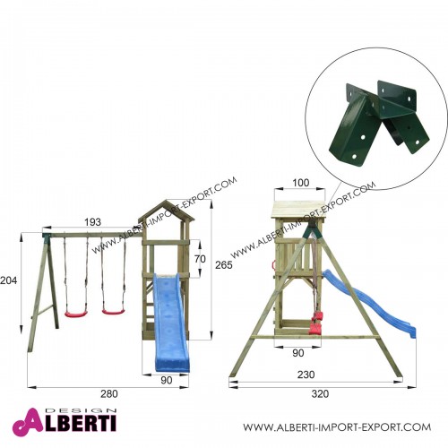 Composizione Wieza Mini, con torretta, altalena e scivolo. 280x280x280cm