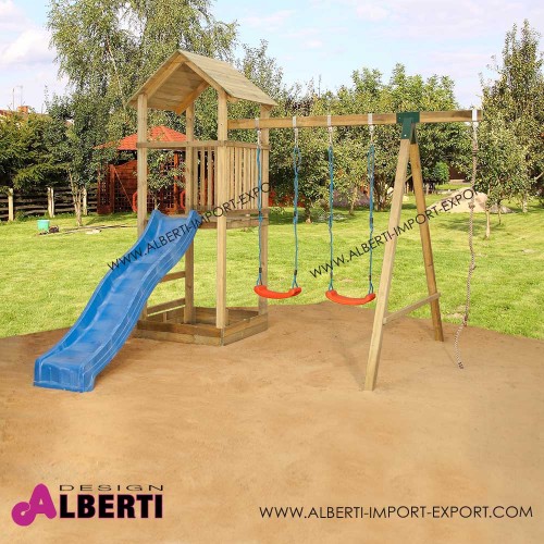 Composizione Wieza per bambini con torretta, altalena e scivolo 280x280x280cm