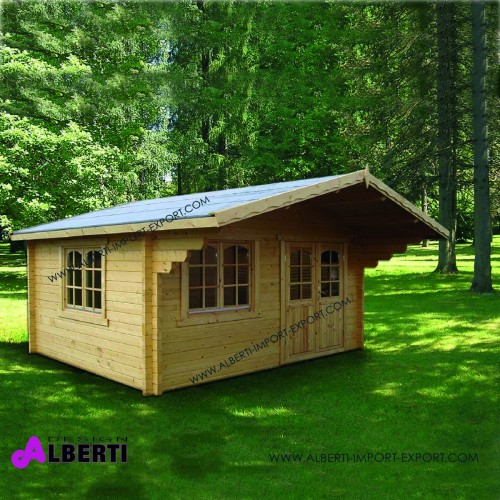 Casetta Helena spessore 70 mm legno non trattato ad incastro, vetri isolati 70mm, 470x380 cm