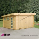 Garage Novel spessore 44mm legno non trattato ad incastro, 380x570x243 tetto piano in perline