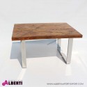 Tavolo basso da salotto inox e top legno di teak 90x60x50