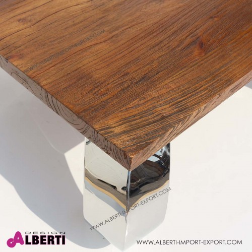 962 MA1008_b Tavolo caff? OPIUM inox e top    legno e vetro 90x90x40