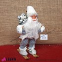 Santa Claus su sci in tessuto bianco H30 cm