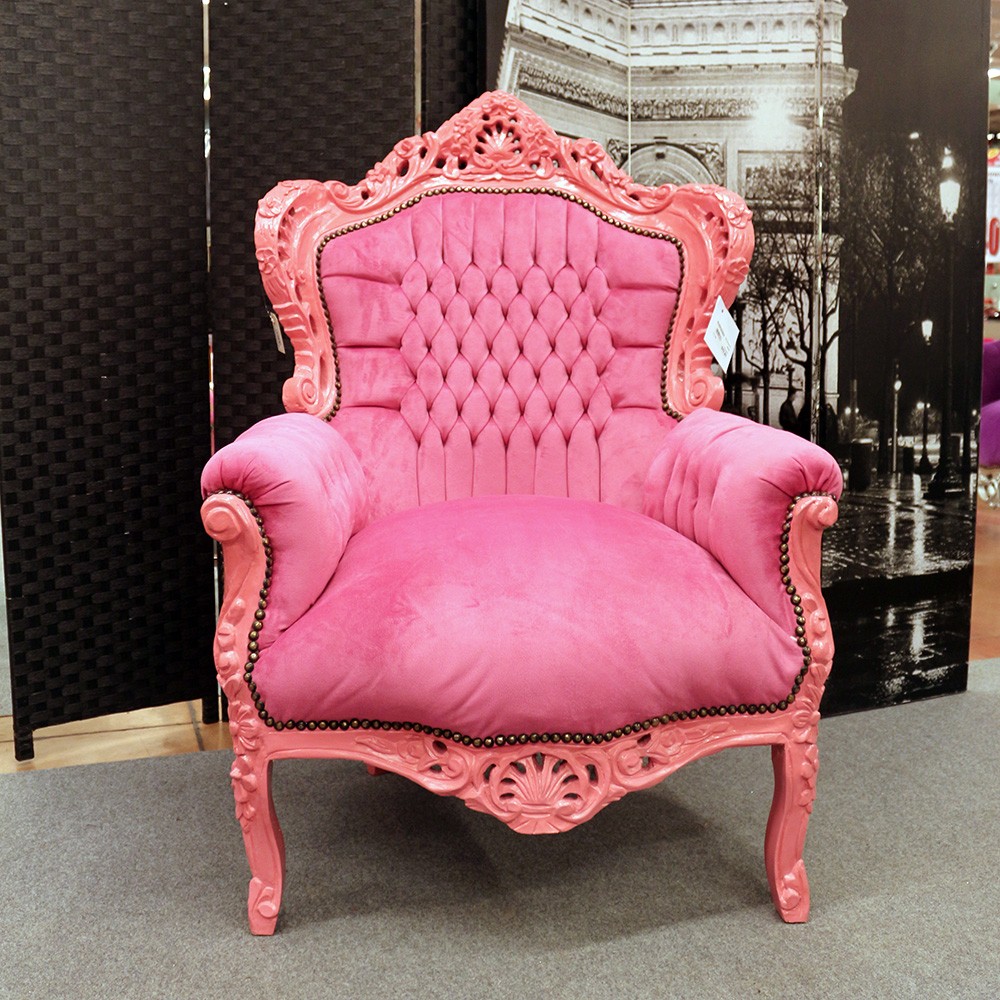Poltrona Marsiglia Barocco rosa con tessuto rosa - Alberti Design