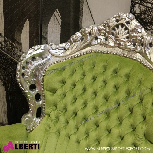 962 BGMSIL^GREEN_b Poltrona barocco Marsiglia argento con tessuto verde 83x83x115