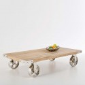 Tavolino VINTAGE legno di teak con ruote in metallo 140x70xH28