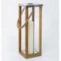 Lanterna rettangolare silver teak e corda H 69cm