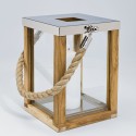 Lanterna quadrata silver teak e corda 22x22x32 cm