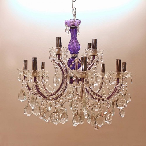 Lampadario in stile viola e trasparente 12 luci d70 h60 cm
