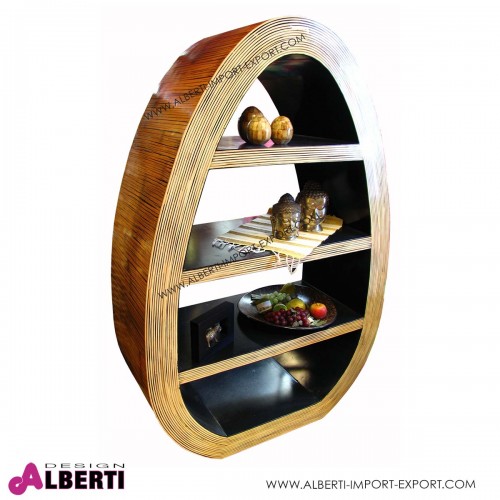 Libreria ovale con 4 ripiani in fibra naturale resinata MORK 107x45xh161 cm