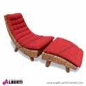 Poltrona chaise longue in fibra naturale intrecciata Evora con cuscini rossi 160x63x80