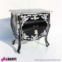 Comodino barocco nero con decorazioni rose silver 3 cassetti 60x40xh65