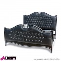 Letto barocco matrimoniale nero con decorazioni silver e pelle nera eco 211x211